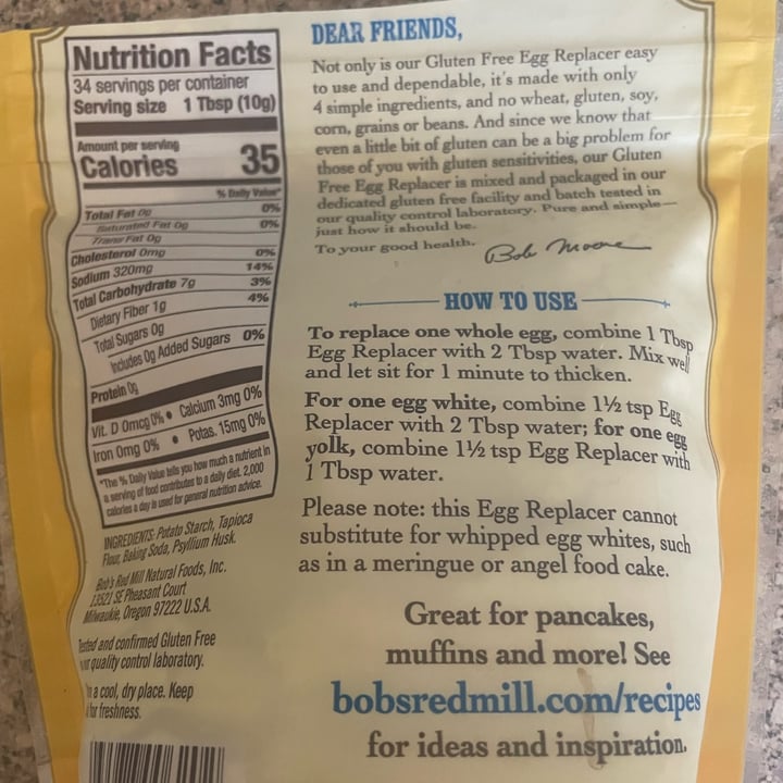 photo of Bob's Red Mill Egg replacer shared by @veg4n on  25 Oct 2021 - review