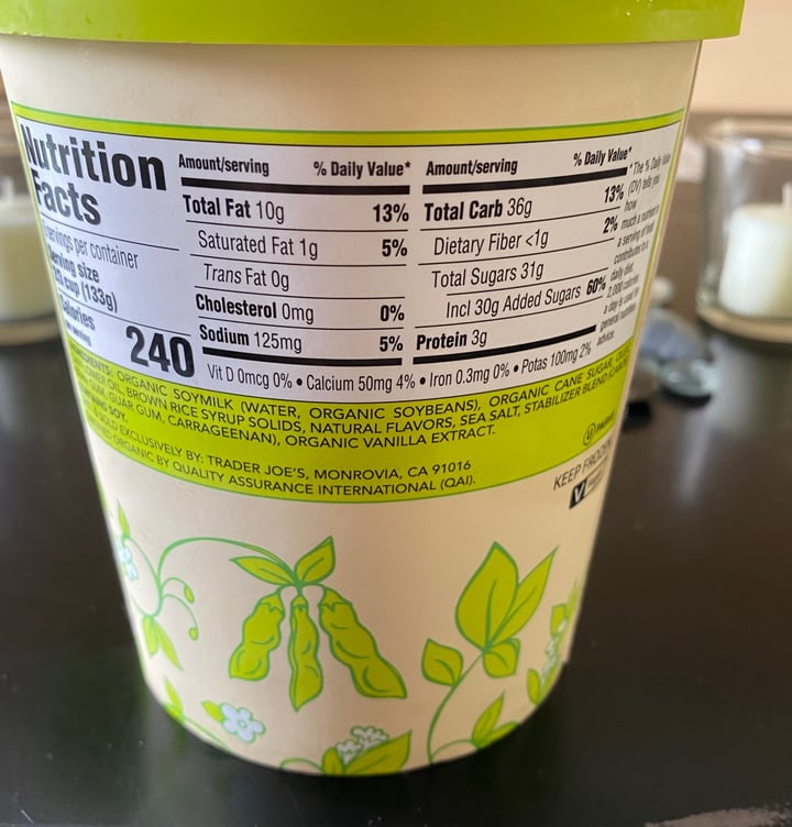 photo of Trader Joe's Soy Creamy Vanilla Ice Cream shared by @vegpaige on  27 Jul 2020 - review