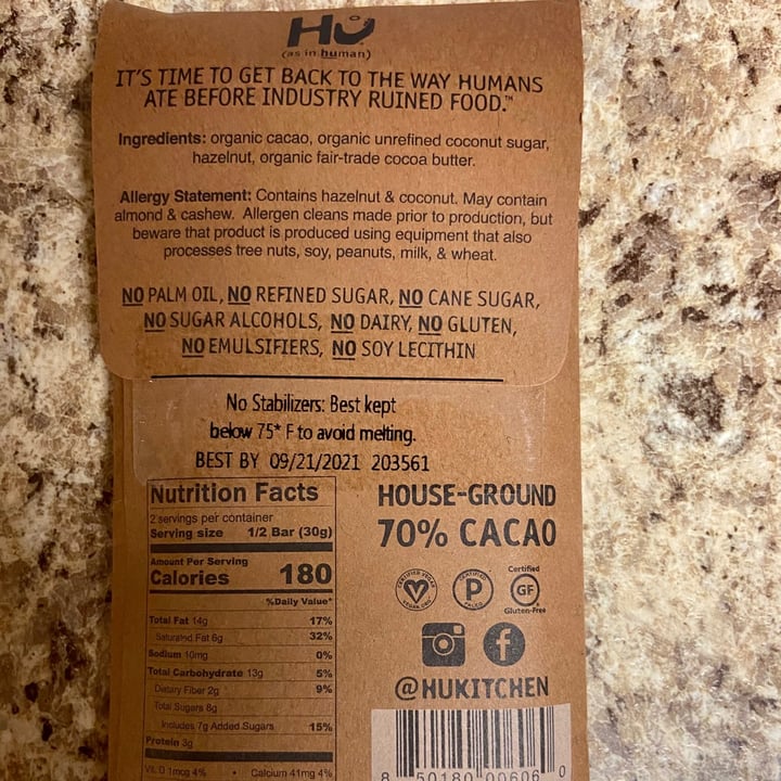 photo of Hu Kitchen Hazelnut Butter Dark Chocolate shared by @vegansattva on  31 Mar 2021 - review