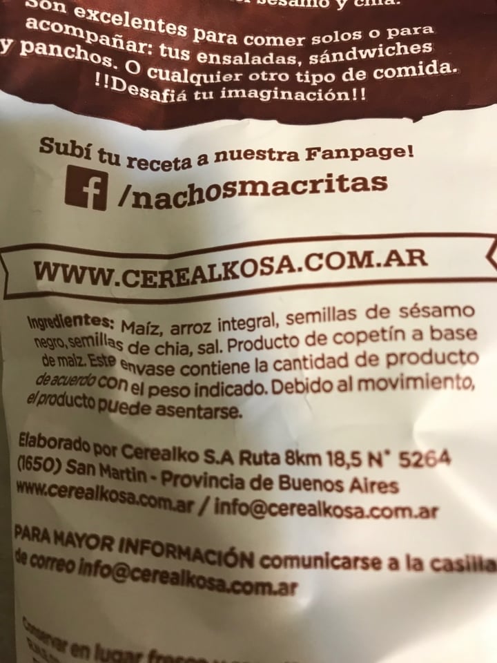 photo of Macritas Nachos Multicereal shared by @esteficasotti on  13 Nov 2019 - review