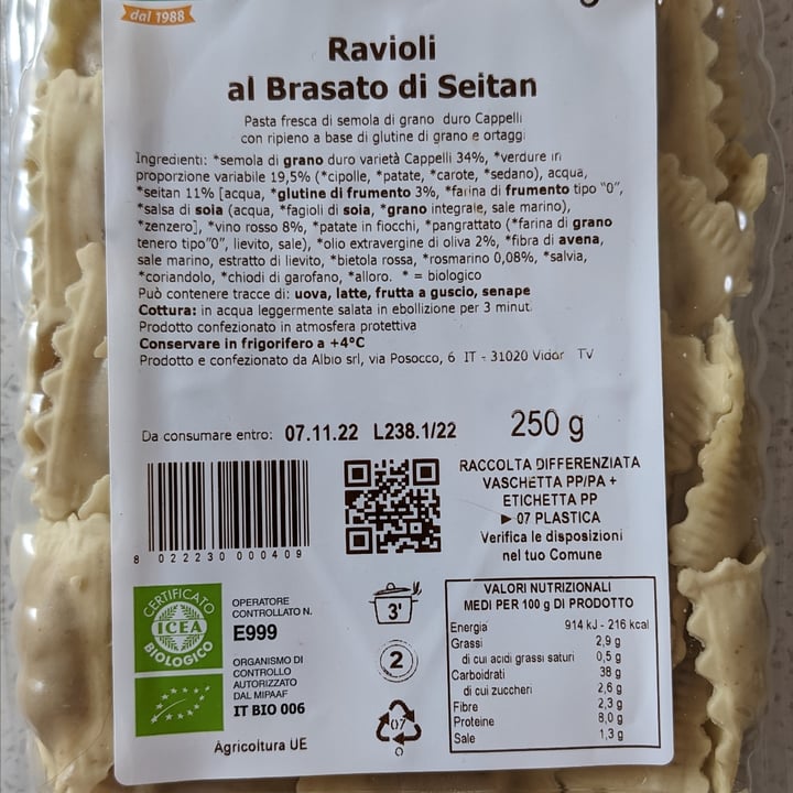 review photo of La Spiga Bio Ravioli al brasato di seitan shared by @orsablu on 12 Oct 2022 - review