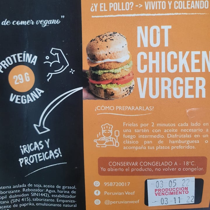 review photo of Peruvian Veef Not Chicken Vurguer shared by @susanacardich on 04 Nov 2022 - review