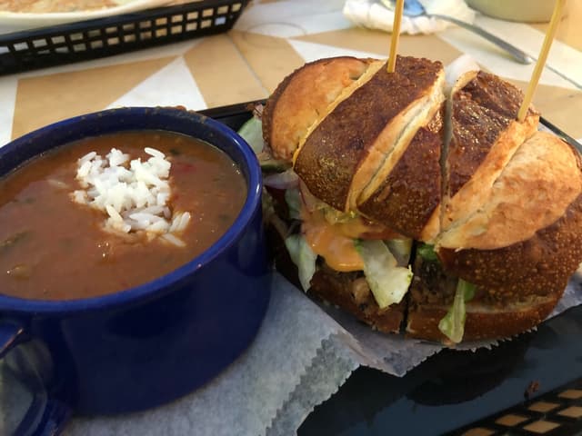 Photo of the dish “Quinoa burger on a pretzel bun”