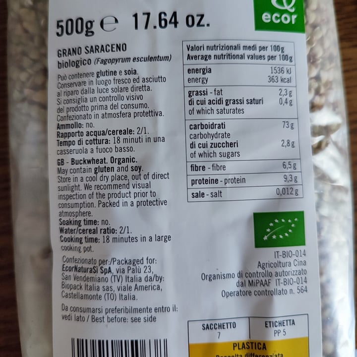 photo of Ecor Grano saraceno biologico shared by @luiveg on  21 Sep 2022 - review