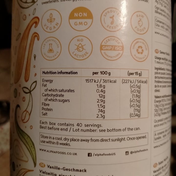 photo of Alpha Foods Vegan Protein vanilla shared by @inesbensadok on  13 Mar 2022 - review