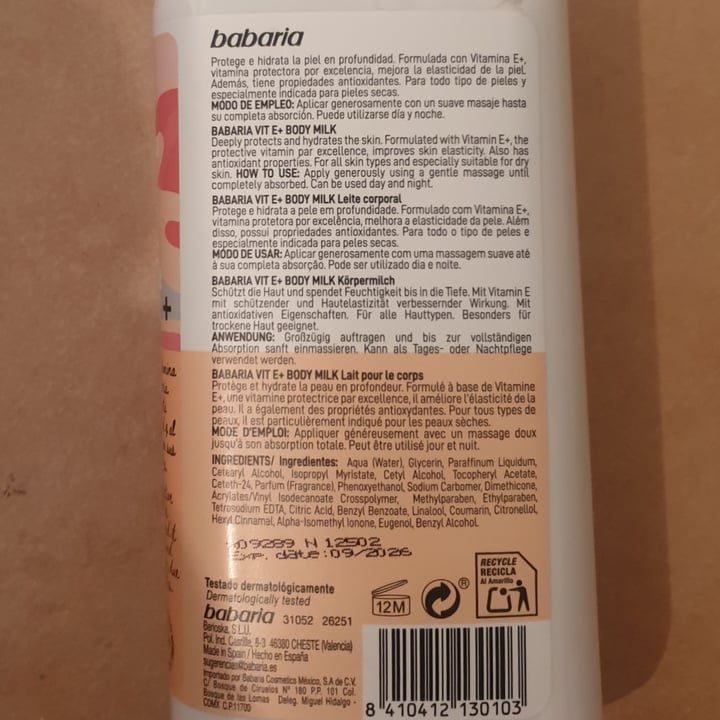 photo of Babaria Bio  Vitamina E+ body milk shared by @absolent on  25 Nov 2021 - review
