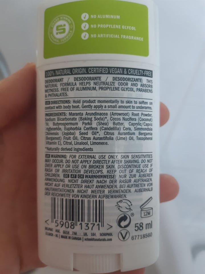 photo of Schmidt's Bergamot + Lime Deodorant Jar shared by @mokina360 on  24 Jan 2020 - review