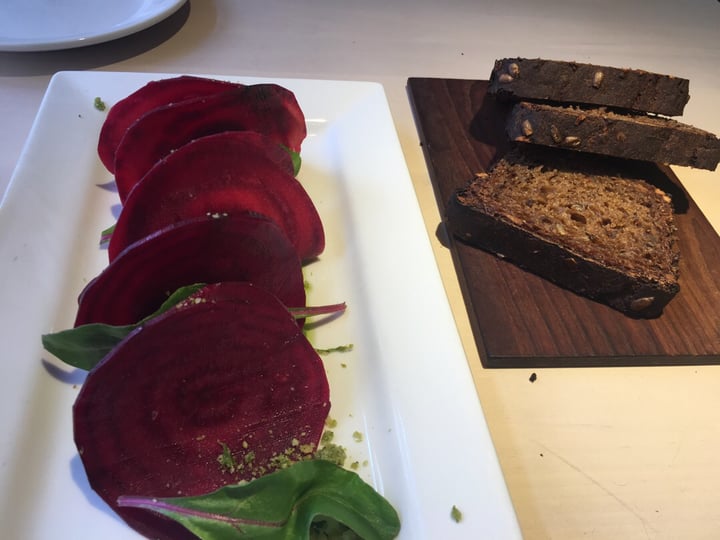 photo of Vegan Restoran V Cashew Cheese Beet raviolo shared by @theveggienomad on  16 May 2019 - review