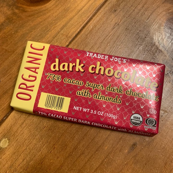 photo of Trader Joe's Organic dark chocolate - 73% cacao super dark chocolate with almonds shared by @rose99 on  05 Apr 2022 - review