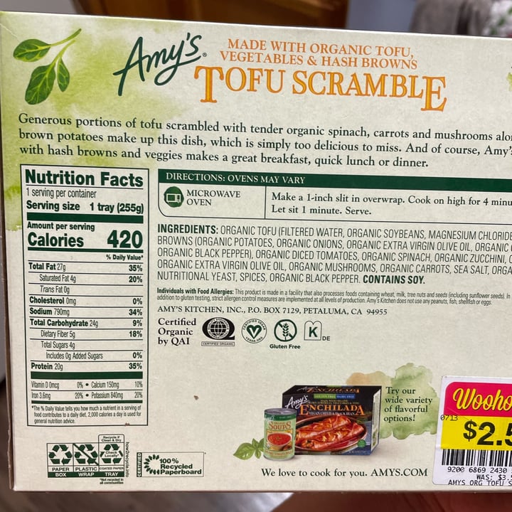 photo of Amy’s Amy’s Tofu Scramble shared by @lisseatsplants on  10 Oct 2021 - review