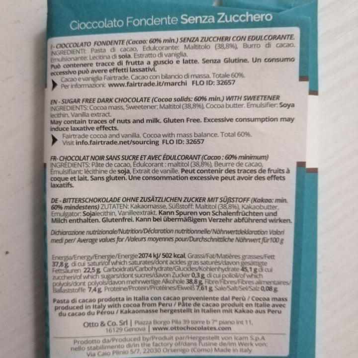 photo of Otto chocolates Cioccolato Fondente Senza Zucchero shared by @francifiore on  29 Nov 2022 - review