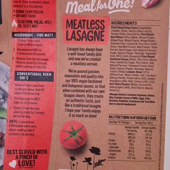 photo of Coco and Lucas Earth Meatless Lasagne shared by @tomruff on  09 Sep 2021 - review