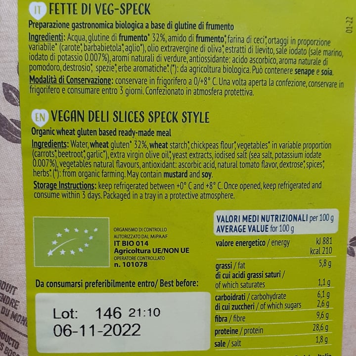 photo of Liveg Fette di veg-speck shared by @martholina on  15 Oct 2022 - review