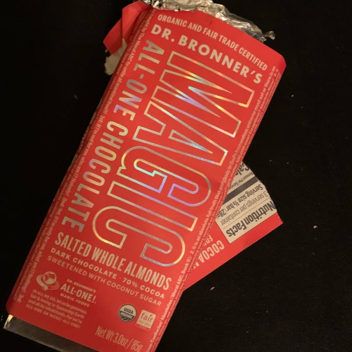 photo of Dr. Bronner's Magic salted whole almonds chocolate bar shared by @unejanie on  20 Feb 2022 - review