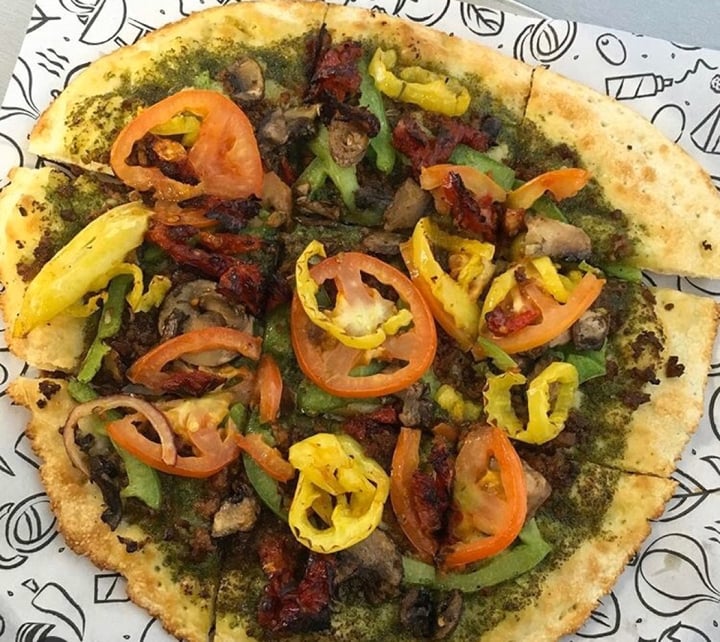 review photo of Azzip Pizza Pesto Pizza with Veggies and Zero Sausage shared by @mayabates on 20 Mar 2020 - review