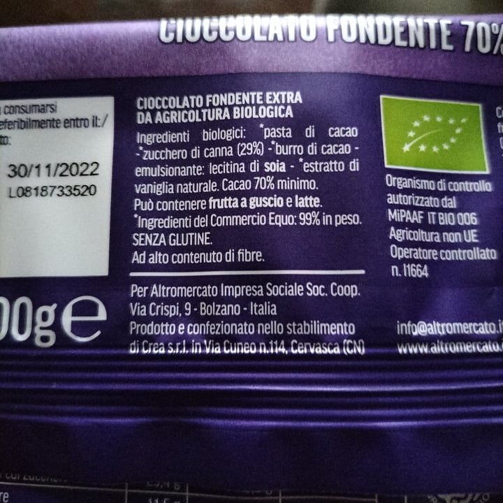 photo of Altro mercato Compañera Cioccolato fondente 70% shared by @raffa70s70 on  14 Nov 2021 - review