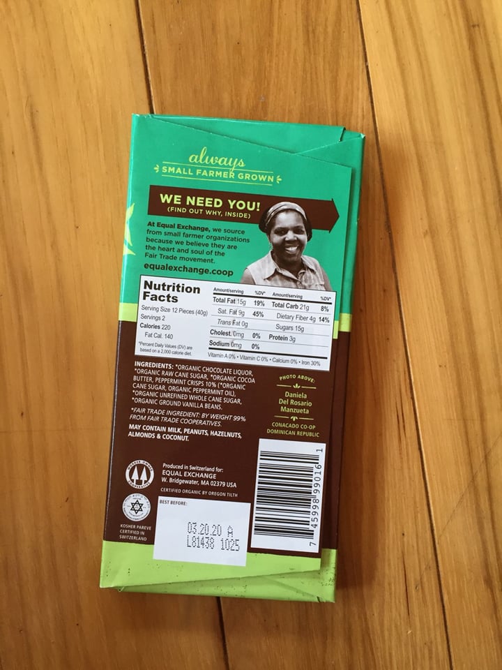photo of Equal Exchange Dark Chocolate Mint Crunch shared by @rachel0211 on  14 Apr 2019 - review