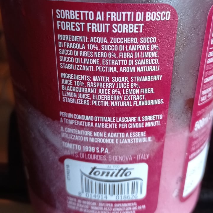 photo of Tonitto il sorbetto frutti di bosco shared by @nospecismo on  28 Aug 2022 - review