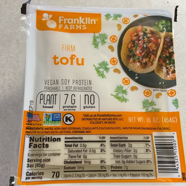 photo of Franklin Farms Firm Tofu shared by @plantpowerpal on  03 Aug 2022 - review