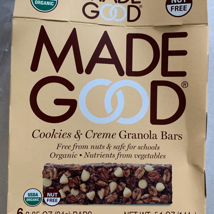photo of Made Good Cookies and cream granola bars shared by @justjanet on  28 May 2022 - review