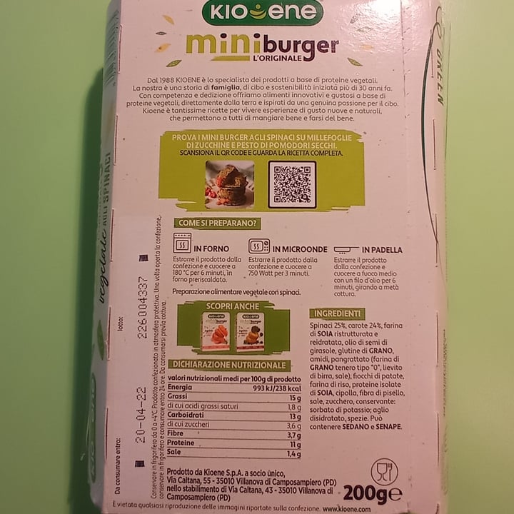 review photo of Kioene Mini Burger Vegetale Agli Spinaci shared by @mviolet on 19 Apr 2022 - review