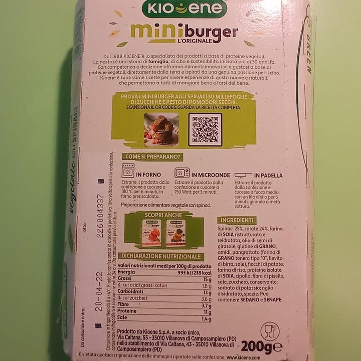 photo of Kioene Mini Burger Vegetale Agli Spinaci shared by @mviolet on  19 Apr 2022 - review