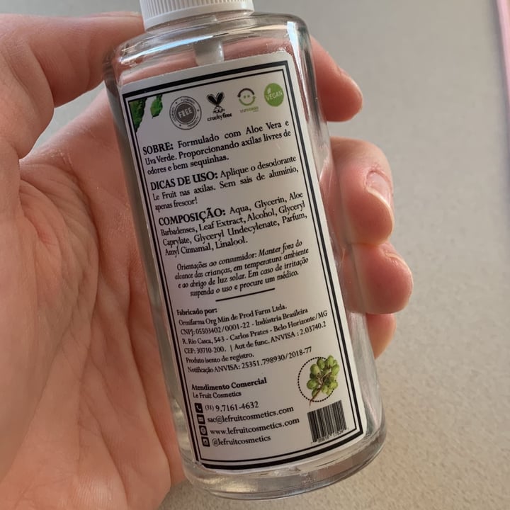 photo of Le fruit Cosmetics Desodorante Spray Uva Verde shared by @fernandamalva on  28 Apr 2022 - review