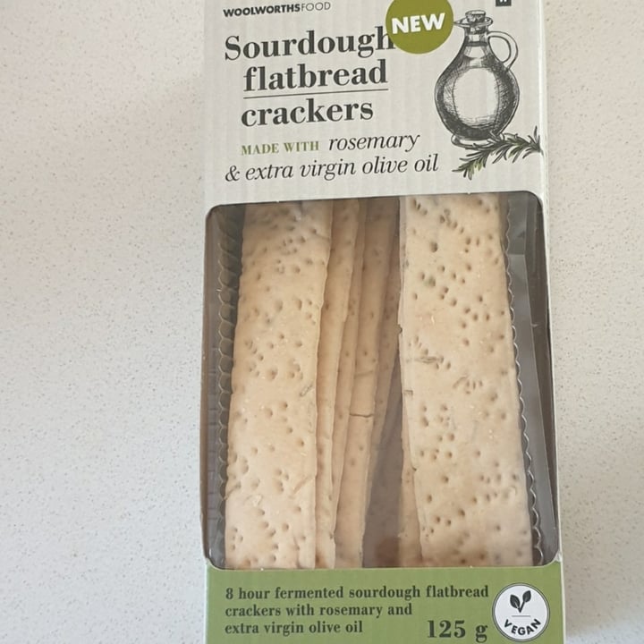 photo of Woolworths Food Sourdough Flatbread Crackers with Rosemary & Extra Virgin Olive Oil shared by @compassionate1candy on  01 Mar 2021 - review