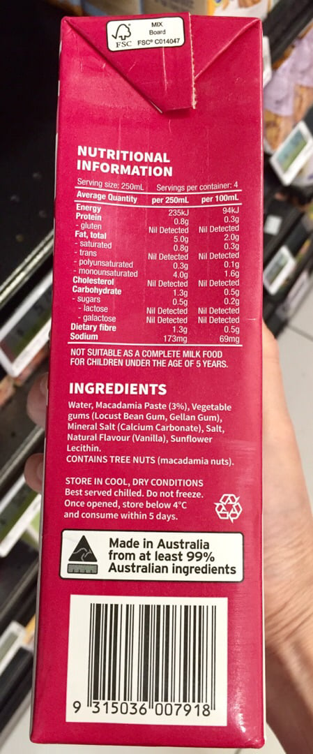 photo of Suncoast Gold Suncoast Gold Macadamia Milk (Unsweetened) shared by @judyc on  28 Nov 2019 - review