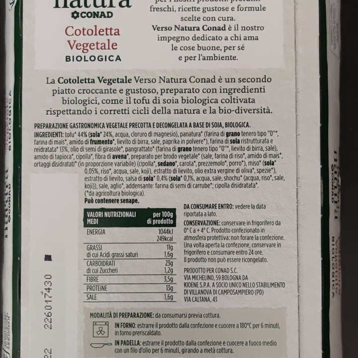 photo of Conad Verso Natura Cotoletta Vegetale shared by @jandrew77 on  07 Nov 2022 - review