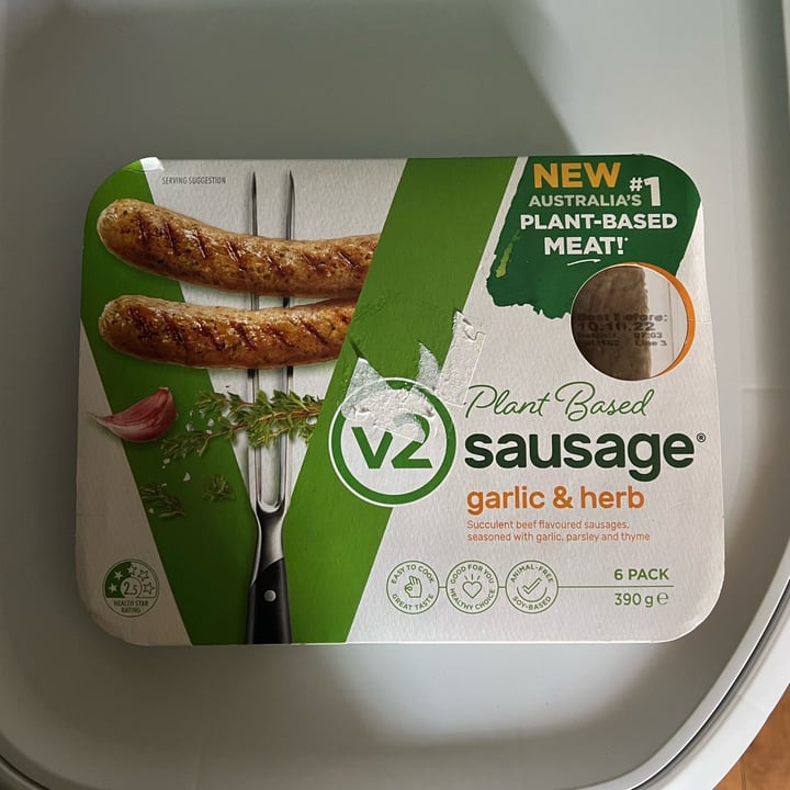 photo of V2 Food Garlic & herb sausages shared by @vegan-friendly on  17 Oct 2022 - review