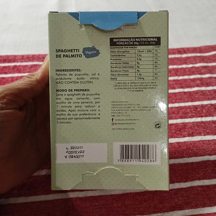 photo of Natupalm Spaghetti de palmito pupunha shared by @pamioliveira on  07 Jul 2022 - review