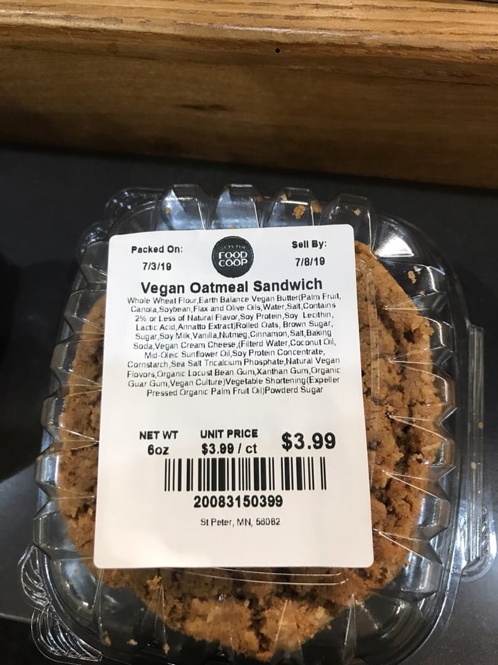 review photo of St. Peter Food Coop Vegan Oatmeal Sandwich shared by @annamarie80 on 08 Jul 2019 - review