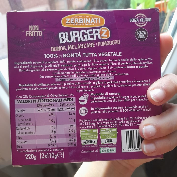 photo of Zerbinati Burger Quinoa, Melanzane e Pomodoro shared by @daaanila on  12 May 2022 - review