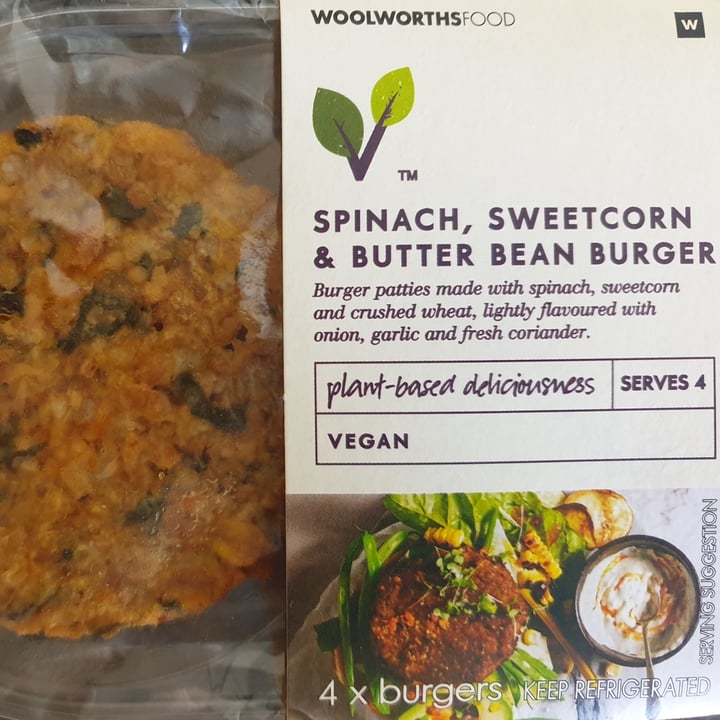 review photo of Woolworths Food Spinach, Sweetcorn & Butter Bean Burger shared by @knaude21 on 12 Aug 2020 - review