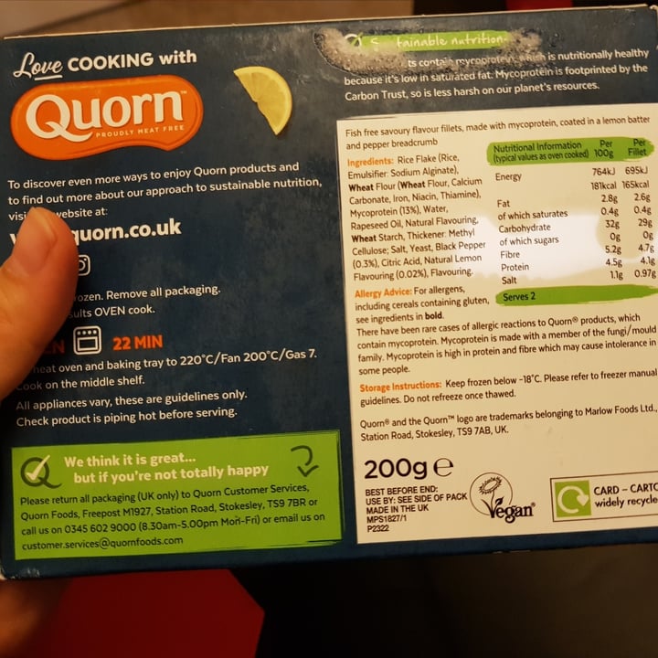 photo of Quorn 2 Battered Fish Free Fillets shared by @vegancybele on  11 Oct 2020 - review
