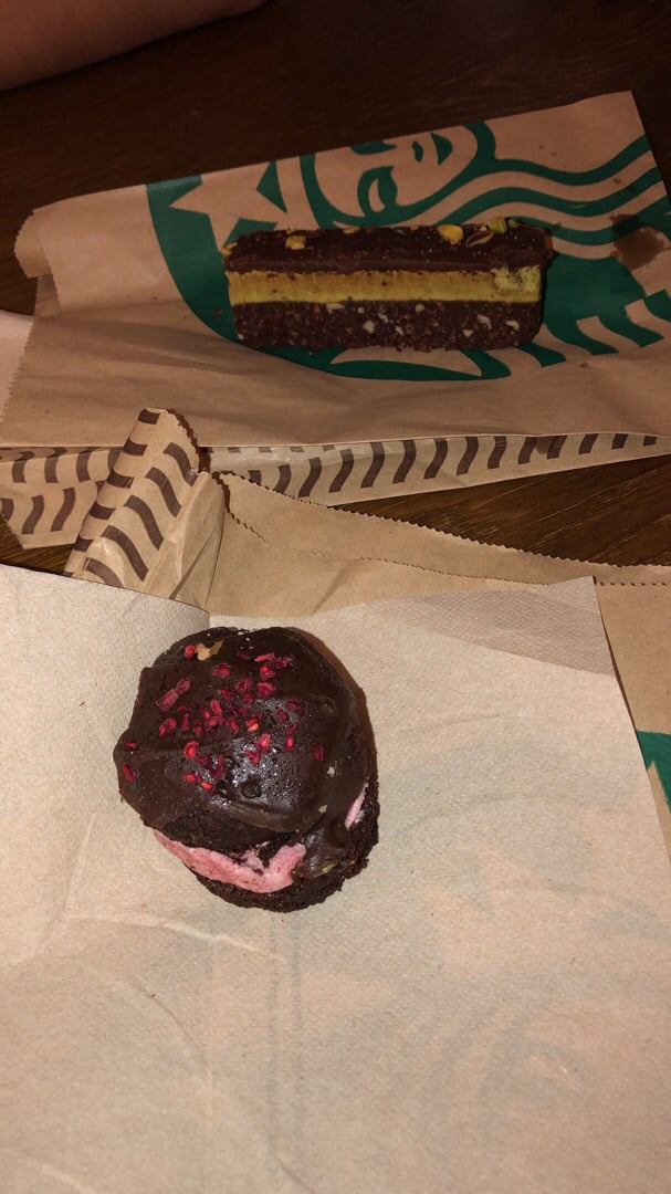 photo of Starbucks, London Victoria Stn - Victoria St Vegan chocolate strawberry cake & pistachio chocolate cake shared by @farrahwebster on  08 Apr 2019 - review
