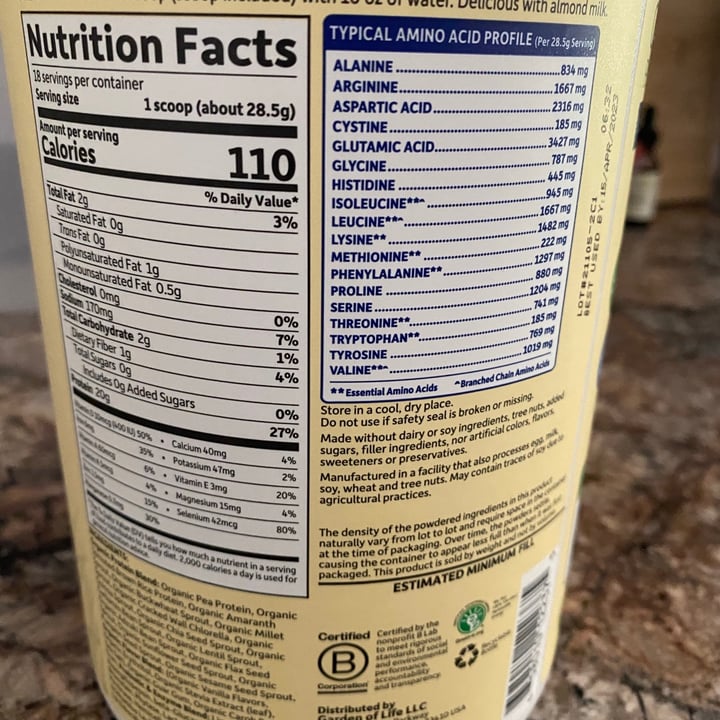 photo of Garden of Life Protein powder shared by @terrif on  30 Aug 2021 - review