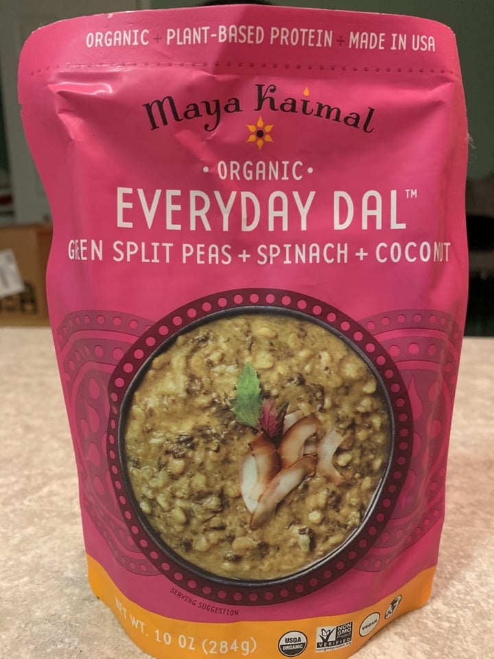 photo of Maya Kaimal Maya Kaimal Organic Ready to Eat Indian Dal, Green Split Peas, Spinach & Coconut shared by @julieschultz54 on  31 Dec 2019 - review