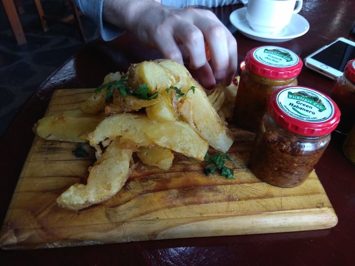 review photo of Picklepot Café Potato wedges with different hot sauces shared by @hayleytomes on 31 Dec 2019 - review