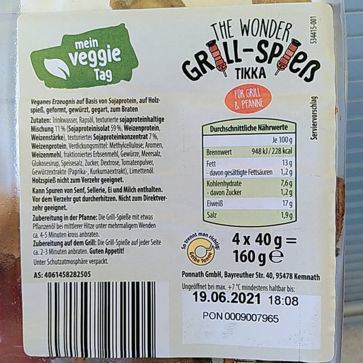 review photo of Mein Veggie Tag The wonder Grillspieß tikka shared by @andras on 27 May 2021 - review