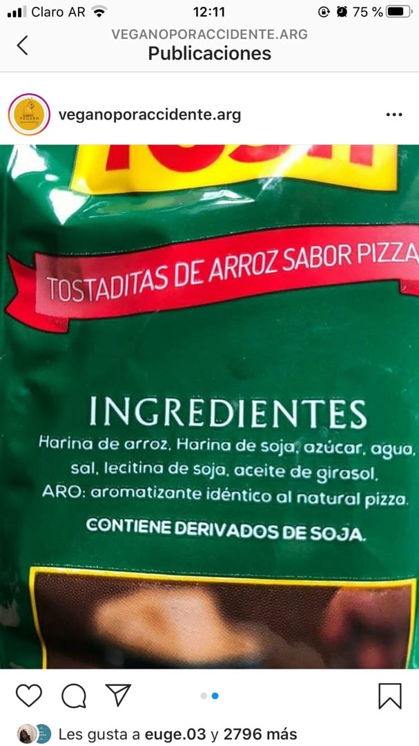 photo of Tosti Tostaditas De Arroz Sabor Pizza shared by @antonellacampano on  12 Mar 2020 - review