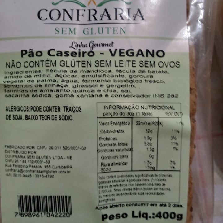photo of Pão  Caseiro vegano Confraria - Linha gourmet Pão Caseiro Vegano Confraria - Linha Gourmet shared by @49edna on  17 Apr 2022 - review