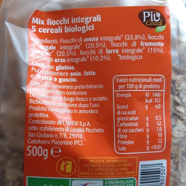 photo of Più  cereali bio Mix Fiocchi Integrali shared by @romanafranci on  16 Mar 2022 - review