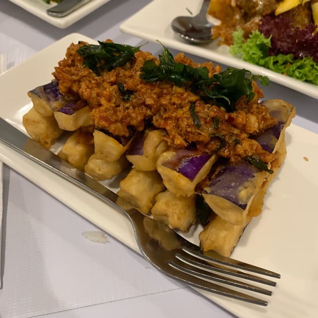 Photo of the dish “Grilled Eggplant with Minced Chicken Chilli Dressing”