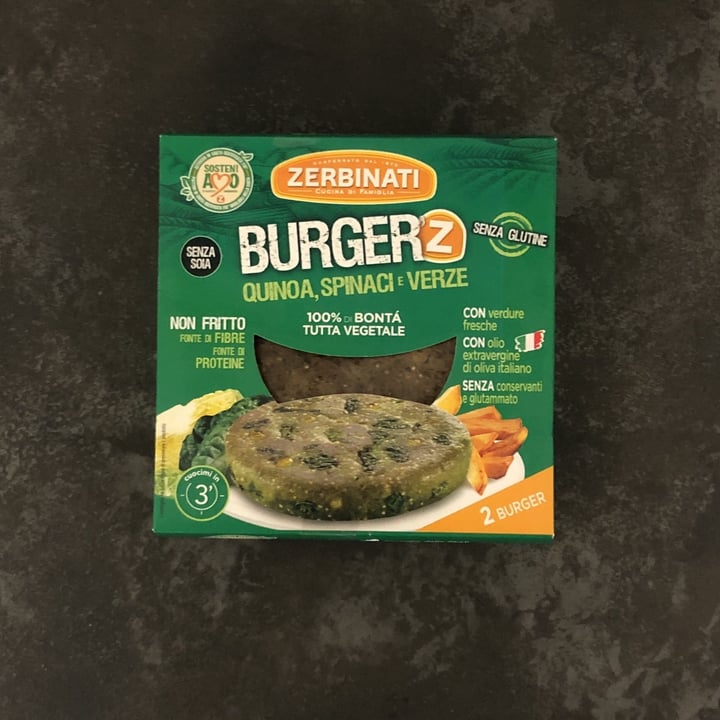review photo of Zerbinati Burgerz Quinoa Spinaci e Verze shared by @veganglutenfree on 09 May 2022 - review