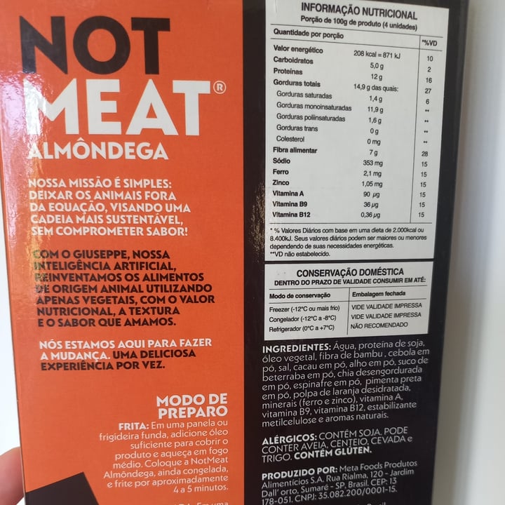 photo of NotCo Not Meat Almôndegas shared by @marinamarins on  03 Nov 2022 - review