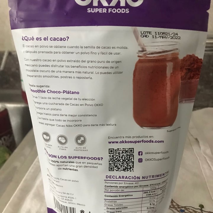 photo of Okko Super Foods Cacao Puro En Polvo shared by @bedid on  29 Jul 2021 - review