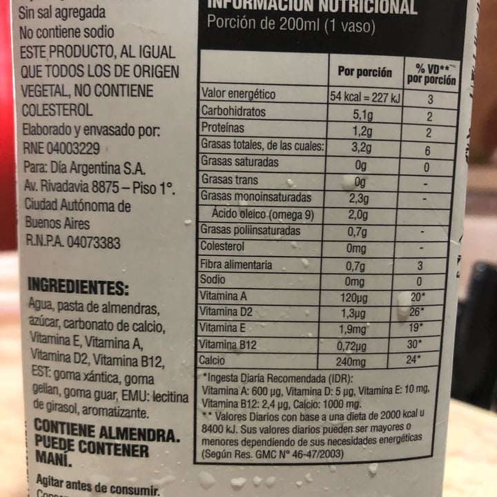 photo of Dia% Leche de Almendras sabor Original shared by @ldalmada on  16 Nov 2021 - review
