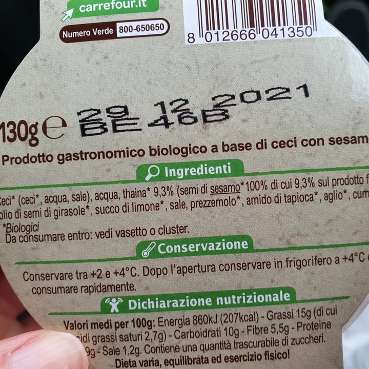 photo of Carrefour Bio Hummus di ceci shared by @alr on  30 Nov 2021 - review